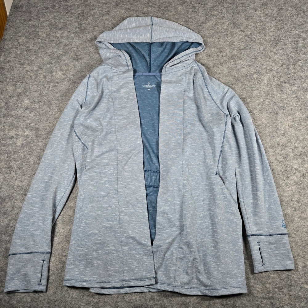 Cuddl Duds Womens Blue Space Dye Hooded Open Front Cardigan M